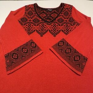 Roamans Tunic Sweater Fair Isle Nordic Scandi Holiday Bell Sleeve Red Large Boho